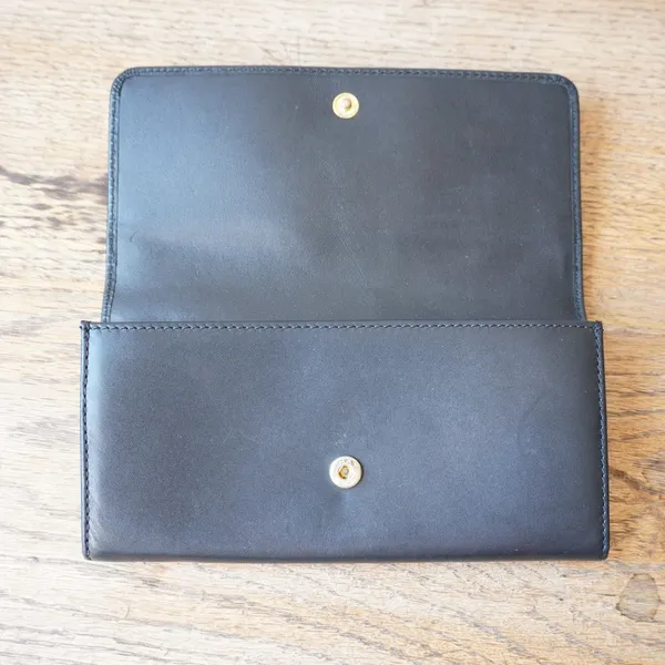 Ted Baker London Black Leather Matinee Wallet Gold Metal Bow Flap Long Clutch - Image 3