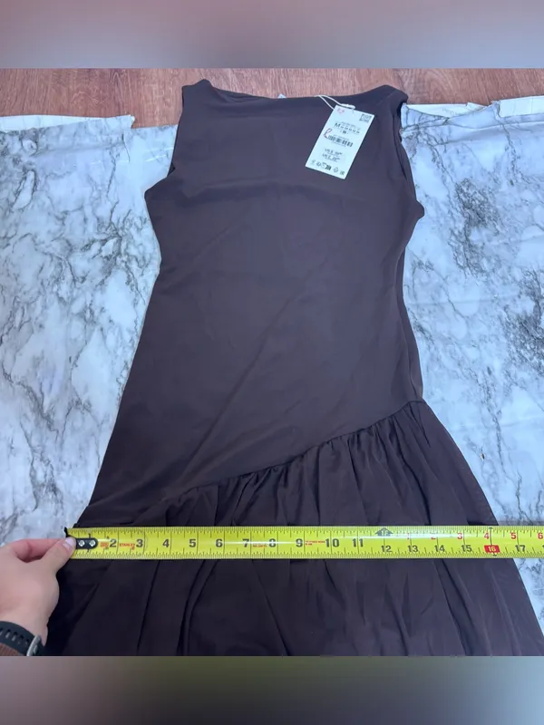 Zara asymmetrical Drop Waist Sleeveless Maxi Long Brown Dress NWT MEDIUM blogger - Image 8