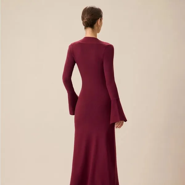 RIHOAS The Red Square Neck Flare Sleeve Midi Dress XS - Image 2