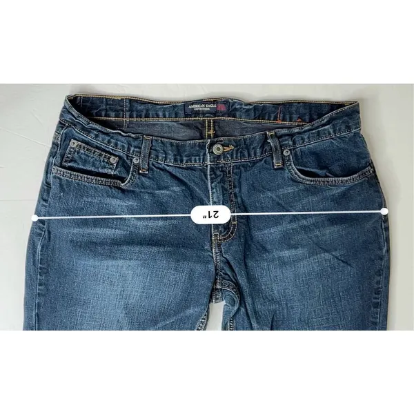 American Eagle Bootcut Wide Leg Pocket‎ Embroidered Details Blue Jean sz 12 - Image 4