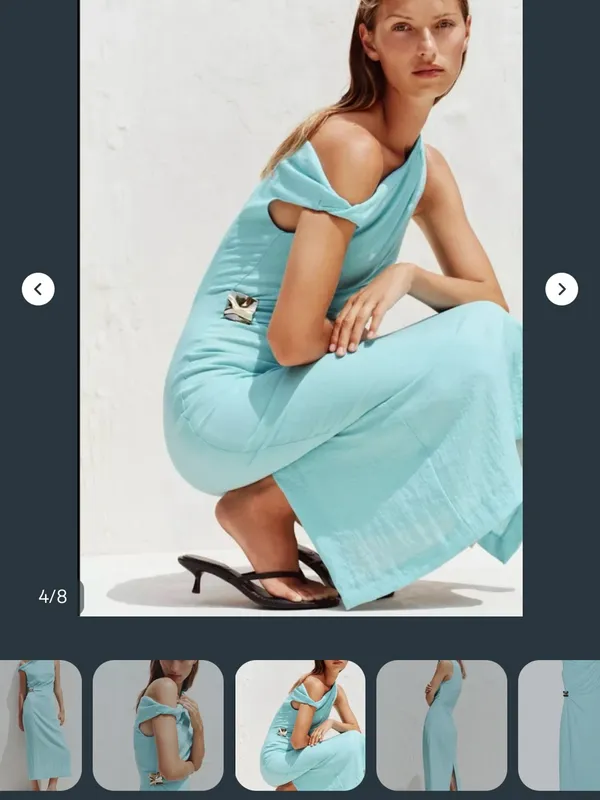 Zara Light Aqua Sheath Dress with Side Drape - Image 4