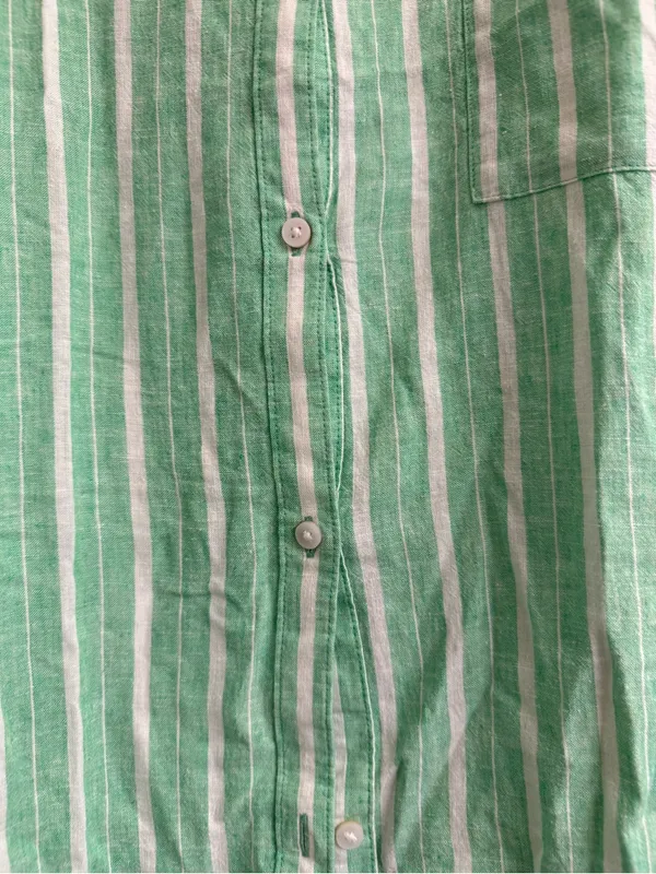 Aerie Green White Striped Linen Blend Coverup Button-Up Shirt - size L - Image 2