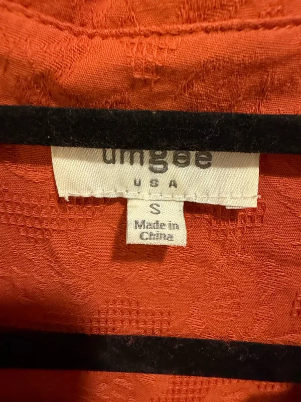 Umgee Floral Detail Tiered Collared V-Neck Midi Dress Rust / Burnt Orange - Image 6