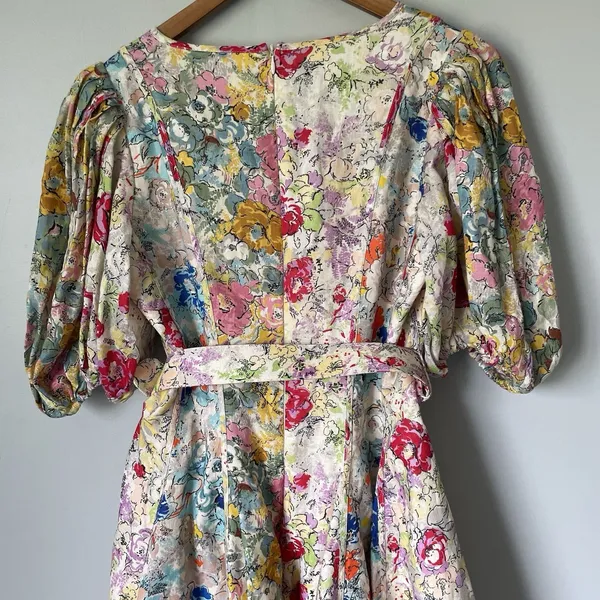 ZIMMERMANN Clover Paneled Mini Dress 100% Linen Spliced Multi Floral Size 2 - Image 4