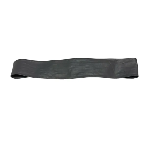 Vintage 80s Gray‎ Leather Wide Waist Belt Gold Snakeskin Look Statement Buckle - Image 7