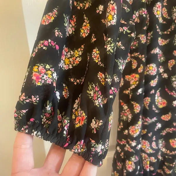 Old Navy Womens Top Dress Medium Black Floral Paisley Ruffle Long Sleeve - Image 4