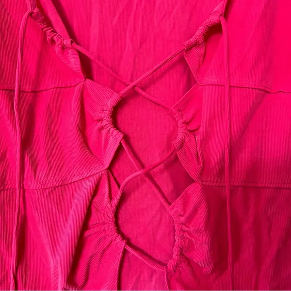 Urban Outfitters‎ Elena Drawstring Cutout Top Hot Pink Long Sleeve Size L - Image 4