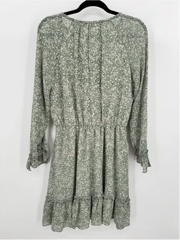Illa Illa Green Cream Floral Midi Dress Cottagecore Ruffle Sheer Prairie Fairy Boho Large - Image 2