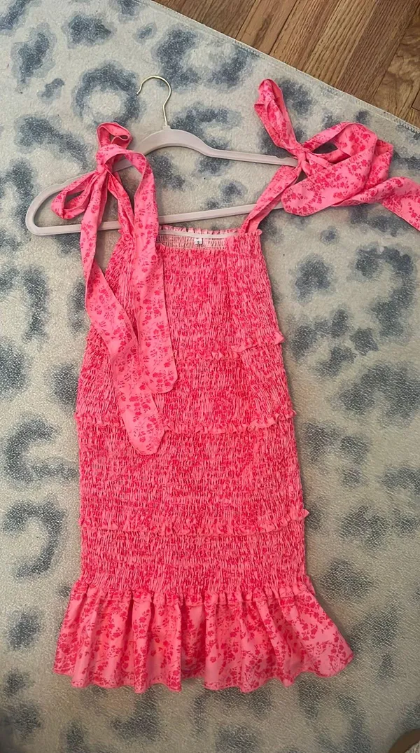 Pink Floral Mini Dress - Image 3
