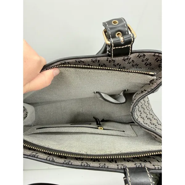 Dooney & Bourke Signature Monogram Jacquard Satchel Gray‎ Black Shoulder Bag - Image 13
