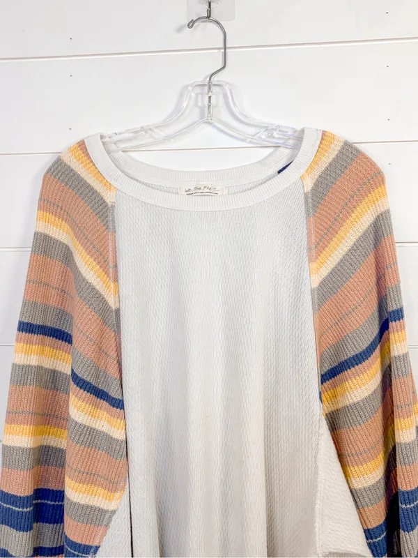Free People Rainbow Dreams Balloon Sleeve Thermal Knit Blouse, EUC, Medium - Image 7