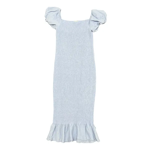 Baltic Born Alana Smocked Puff Sleeve Off the Shoulder Midi Light Blue Large - Image 7
