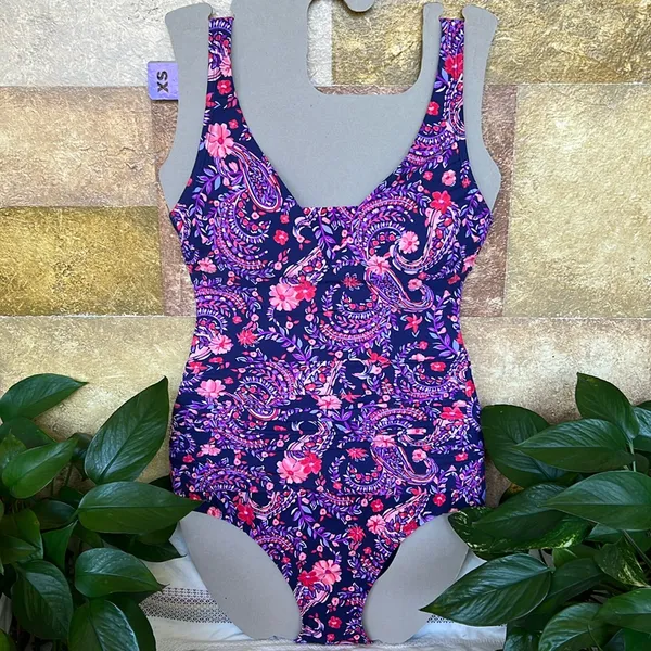 NEW Lands’ End Paisley Floral One Piece UPF 50 Adjustable Straps Swimsuit, XS - Image 2