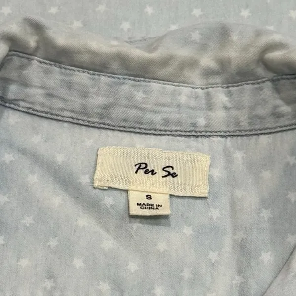 Per Se‎ Baby Blue White Polka Dot Chambray Button up Vest Country Rodeo Size S - Image 7