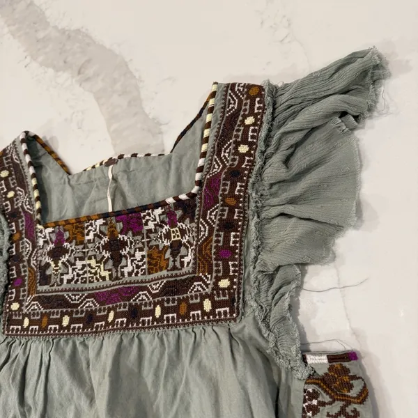 Free People Day Glow Boho Embroidered Mini Dress Women’s Medium Spanish Moss - Image 10