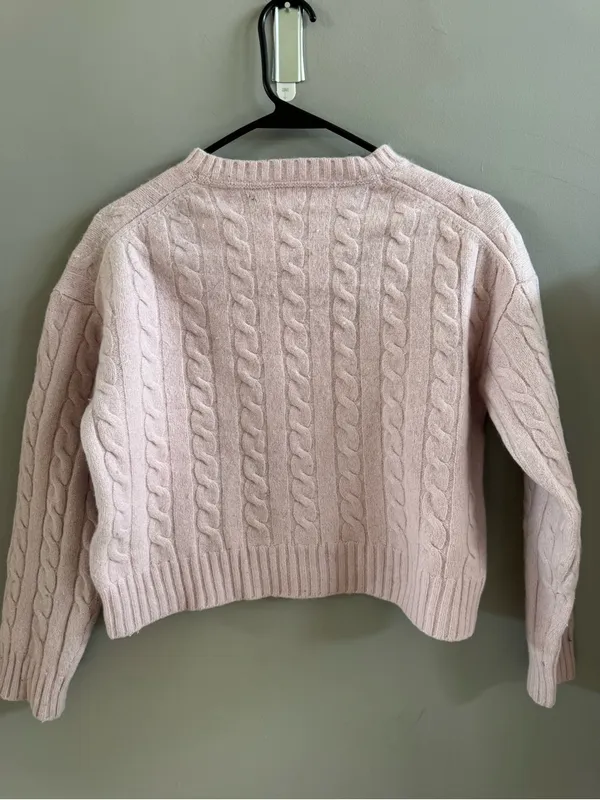 Sunday Best Wool Blend Cable Knit Cropped Crewneck Sweater - Pale Pink - Image 5