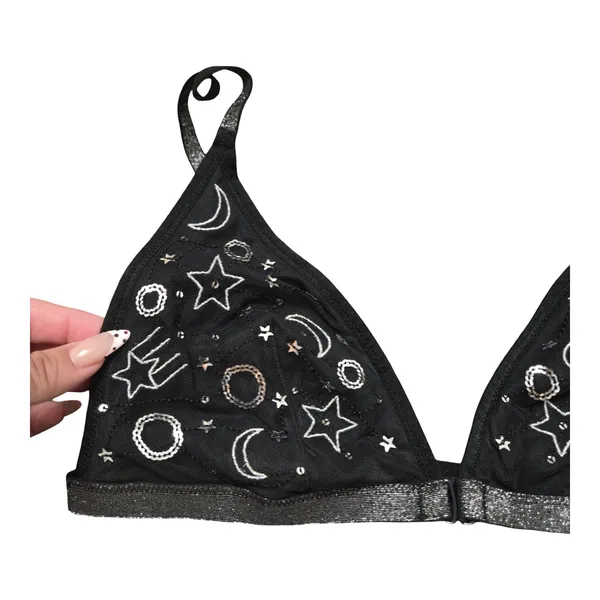 Victoria's Secret Silver Sequin Star & Moon Bralette Size: L - Image 2