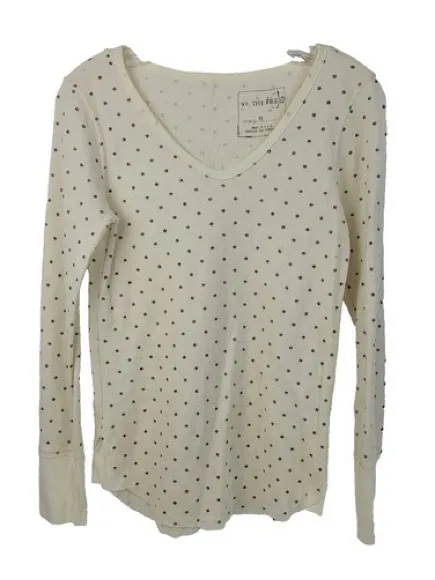 Free People We The Free Cream Polka Dot Henley Thermal Top - Image 3