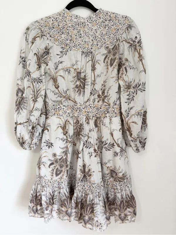 Zimmermann Ecru Linen Mini Dress V-Neck size 1 medium - Image 4