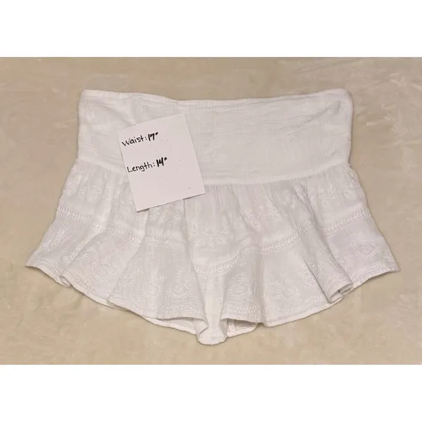 NWT American Eagle White Cotton Gauze Tiered Embroidered Mini‎ Skirt Eyelet M - Image 3