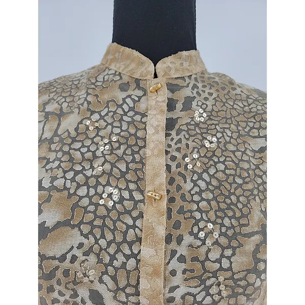 Sheer Gold Leopard Print Top Sequin Party‎ Holiday Layering Indie Sleaze Size S - Image 3