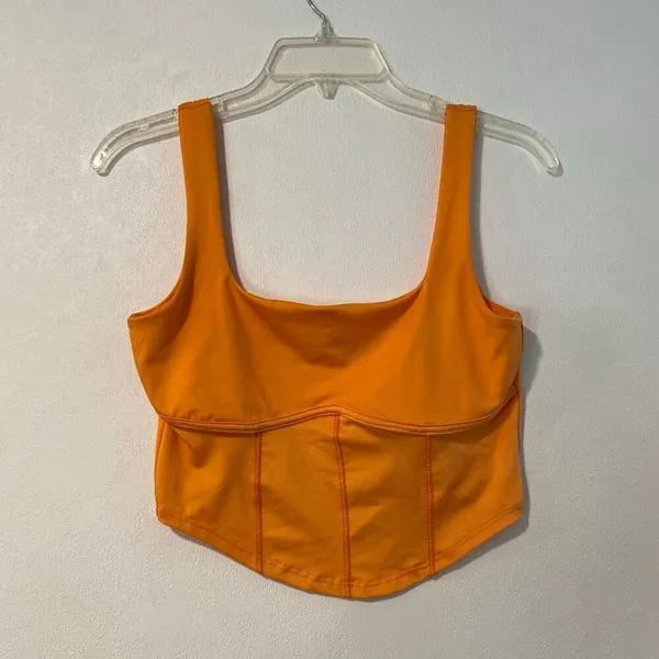 Live In the Moment Orange Crop Tank Top Size M Corset Seam Y2K - Image 2