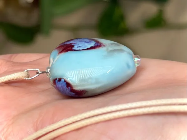 Handmade chunky large heart ceramic bead cute fairy boho whimsy necklace🩵 - Image 7