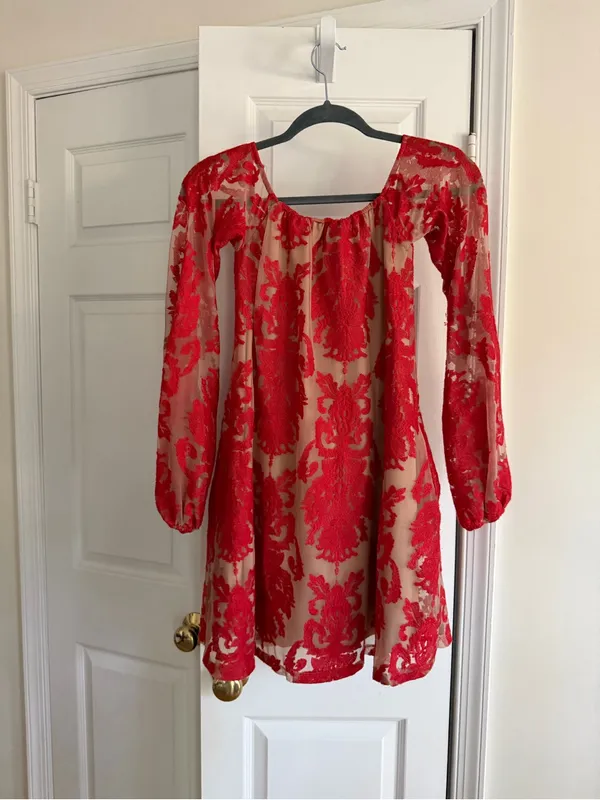 For Love & Lemons Precioso Red Lace Off Shoulder Mini Dress S - Image 5