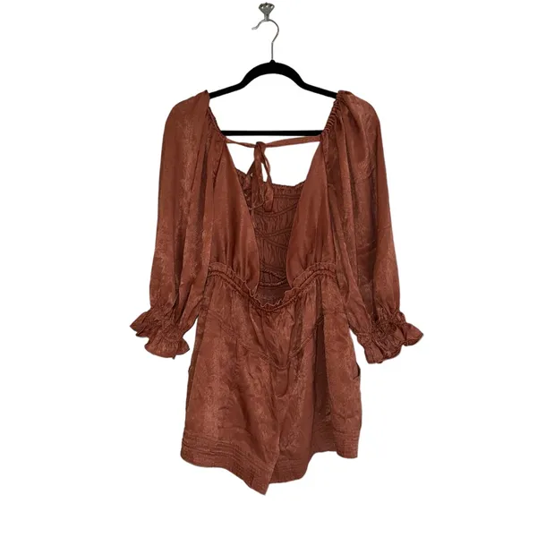 NWOT Free People cassidy romper in rust Orange Velvet Small - Image 10