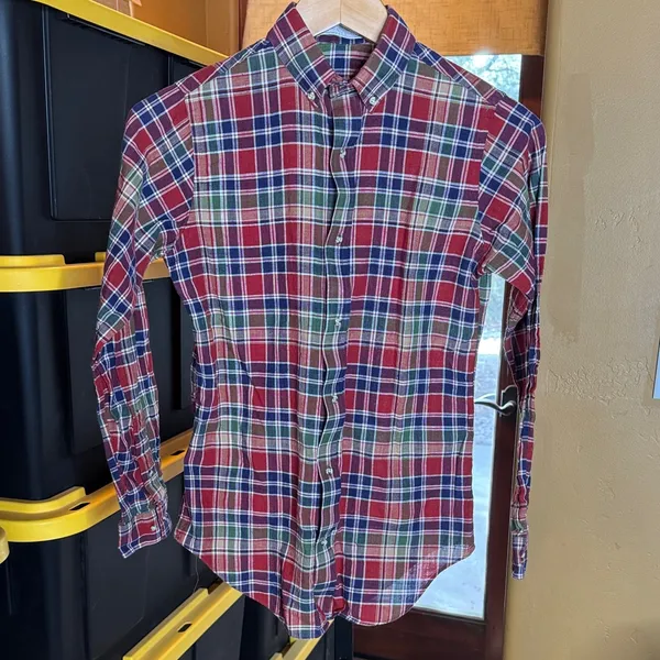 Vintage Lands’ End Madras Plaid Button Down Shirt Size 8 100% Cotton - Image 2