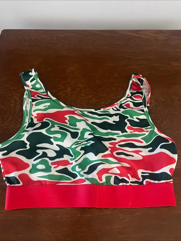 ethika Red, Green & Black Camo Sports Bra small - Image 2