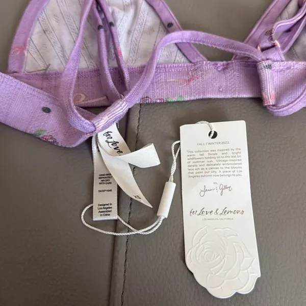 For Love and Lemons‎ NWT Pointelle Bralette Lavender Floral Print XS - Image 4