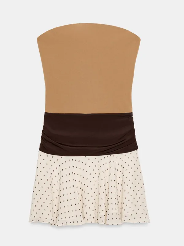 Zara Brown and White Polka Dot Mini Dress - Image 4