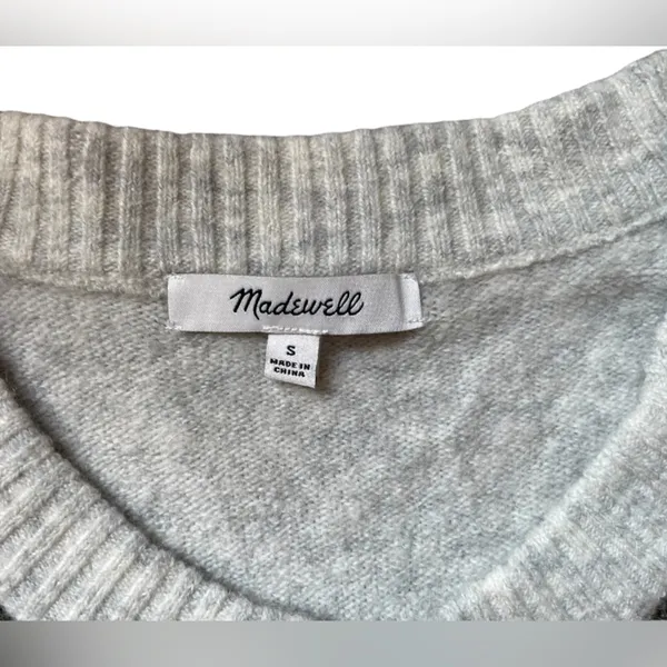 MADEWELL Olive Green/Gray/Beige Merino/Alpaca Wool Blend Crew Neck Sweater Small - Image 8