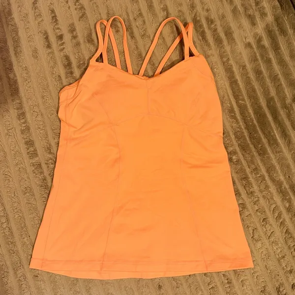 Zella Womens Strappy Racerback Yoga Tank Top Orange Built In Bra Small - Image 2
