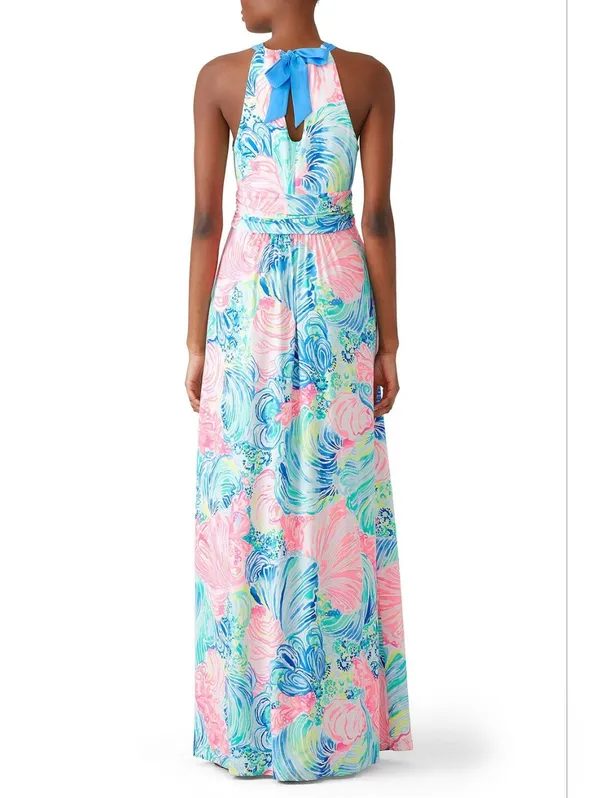 NWT Lilly Pulitzer Martina Maxi in Beach Please Tie Halter Neck Jersey Dress S - Image 3