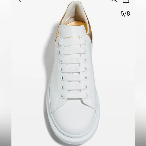 Alexander McQueen Metallic Gold & White Oversized Lace Up Sneakers Size 39 - Image 2