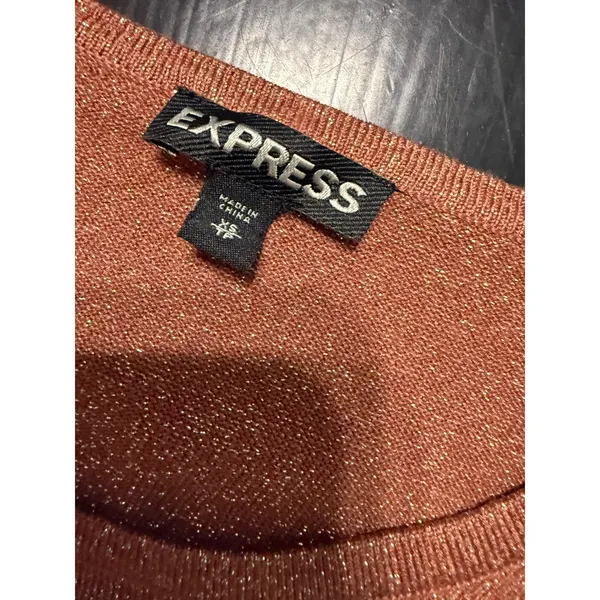 Express Womens Rose Gold Metallic Shimmer Ruched Long Sleeve‎ Bodycon Dress XS - Image 4