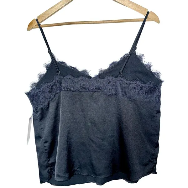 Abercrombie & Fitch Black Satin Lace V-Neck Camisole Tank Top Womens Size Large - Image 2