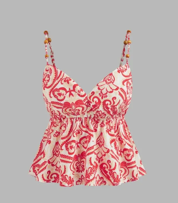 Cider Woven Sweetheart Aztec Beaded Cami Top - Image 2