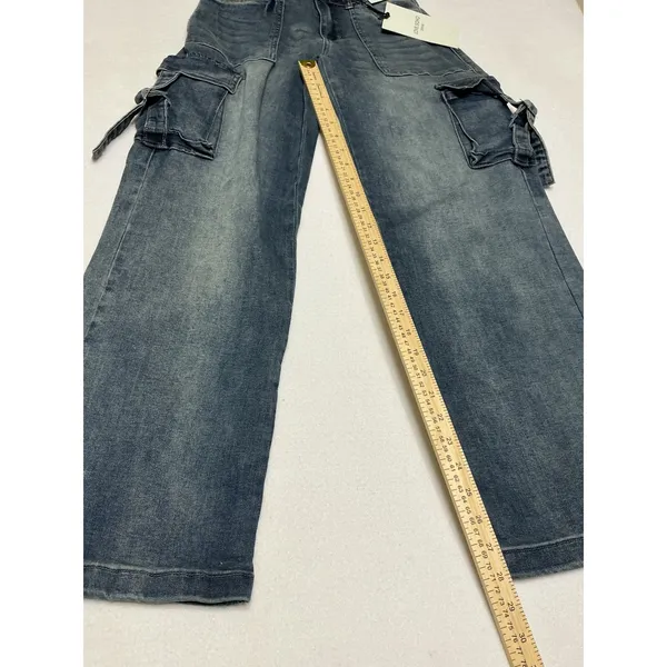 Love Soho Denim Jeans Womens 1 Wide Leg Low Rise Cargo Y2K Blue NWT - Image 4