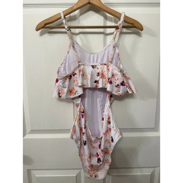 Beachsissi Floral Flounce Off Shoulder Ruffled Monokini One Piece Swimsuit, M - Image 6