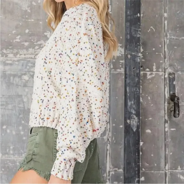 Ee:some Confetti‎ Cable Knit Sweater Womens S/M Ivory Chunky Colorful - Image 3