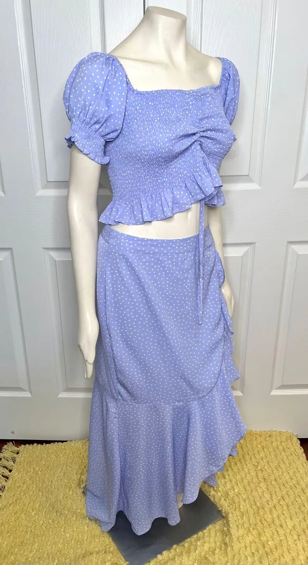 Red Dress Boutique Indigo Polka Dot Smocked Puff Sleeve Top & Ruffle Skirt Set - Image 6