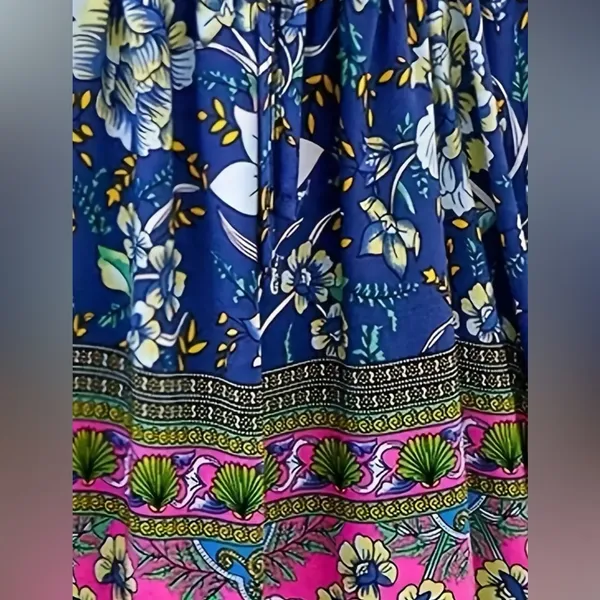 Bohemian Floral Border Print Maxi Skirt Size L NWT Smocked Waist Hippie - Image 3