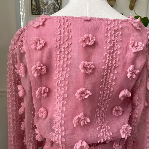 A.Calin Flying Tomato Pink Long Sleeve Pom Pom Mini Dress L - Image 9
