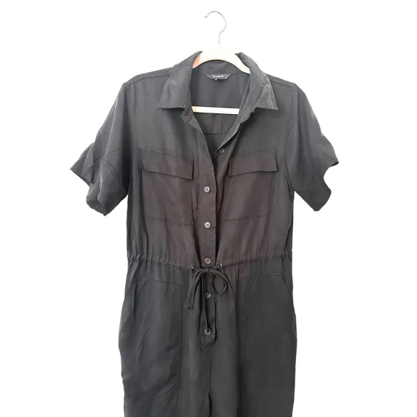 BANANA REPUBLIC Drawstring‎ Waist Short Sleeve Jumpsuit Black Medium - Image 3