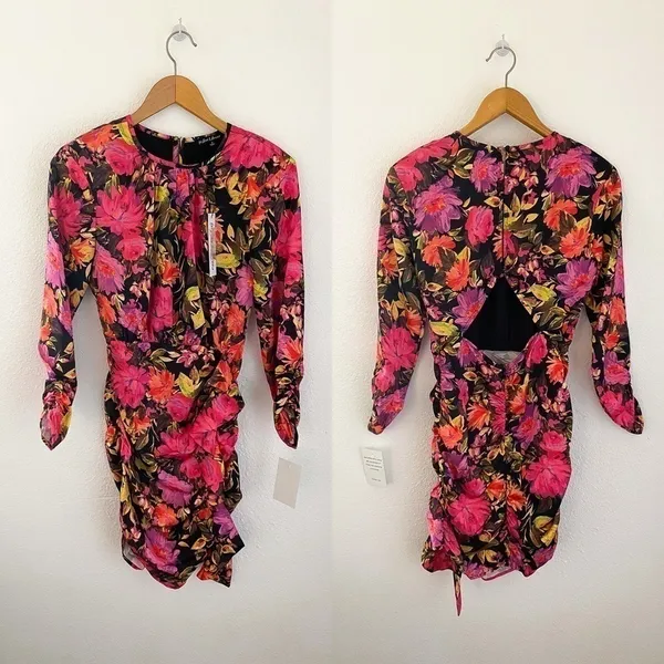 For Love & Lemons Dakota Long‎ Sleeve Ruched Floral Mini Dress Small NWT - Image 4