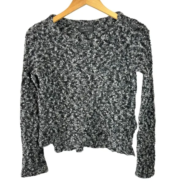 Rag & Bone Black & Gray Textured Merino Wool Blend Sweater Size Small - Image 2