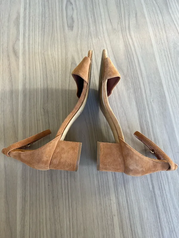 Free People Suede Block Heel Sandals in Cognac - Image 4